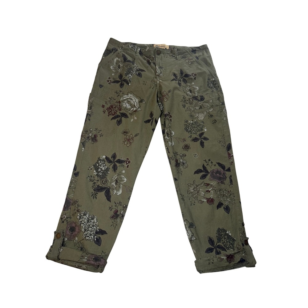 Democracy Flex-ellent Floral Cargo Pants Green Olive Utility Straight Leg Size 6